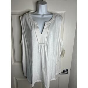 St. John's Bay Women's Sleeveless Split V Neck Top White NEW ~ Size 3X